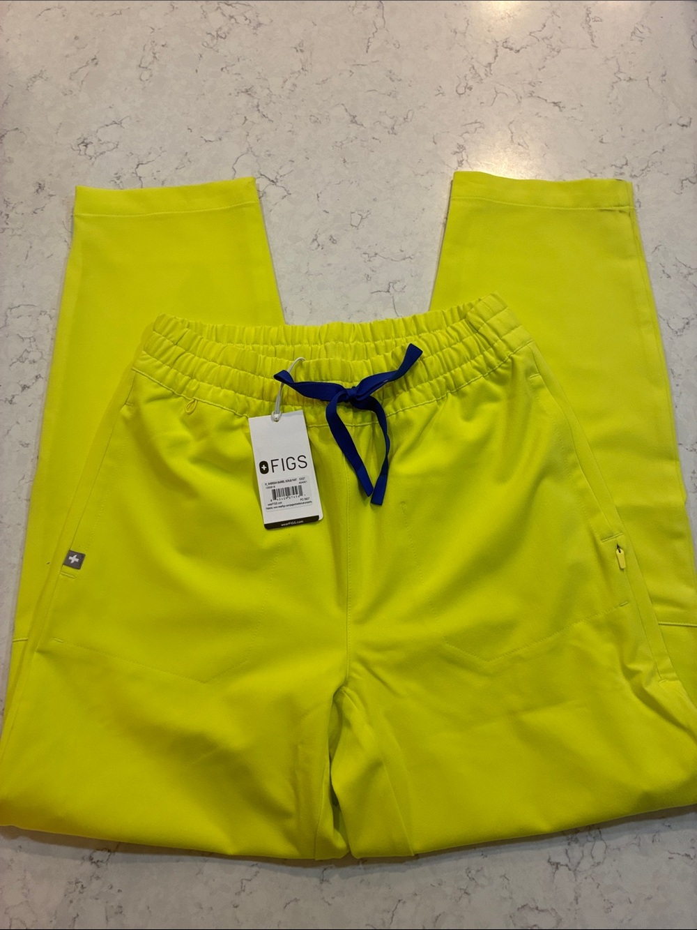 Figs Women’s Neon Yellow Barrel Leg Scrub Pants with Blue Drawstring  XXS/T